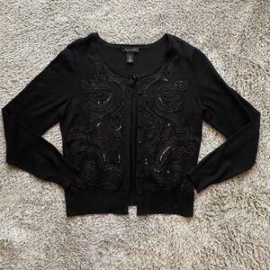 Y2K White House Black Market Beaded Sequin Crop Cardigan Black M